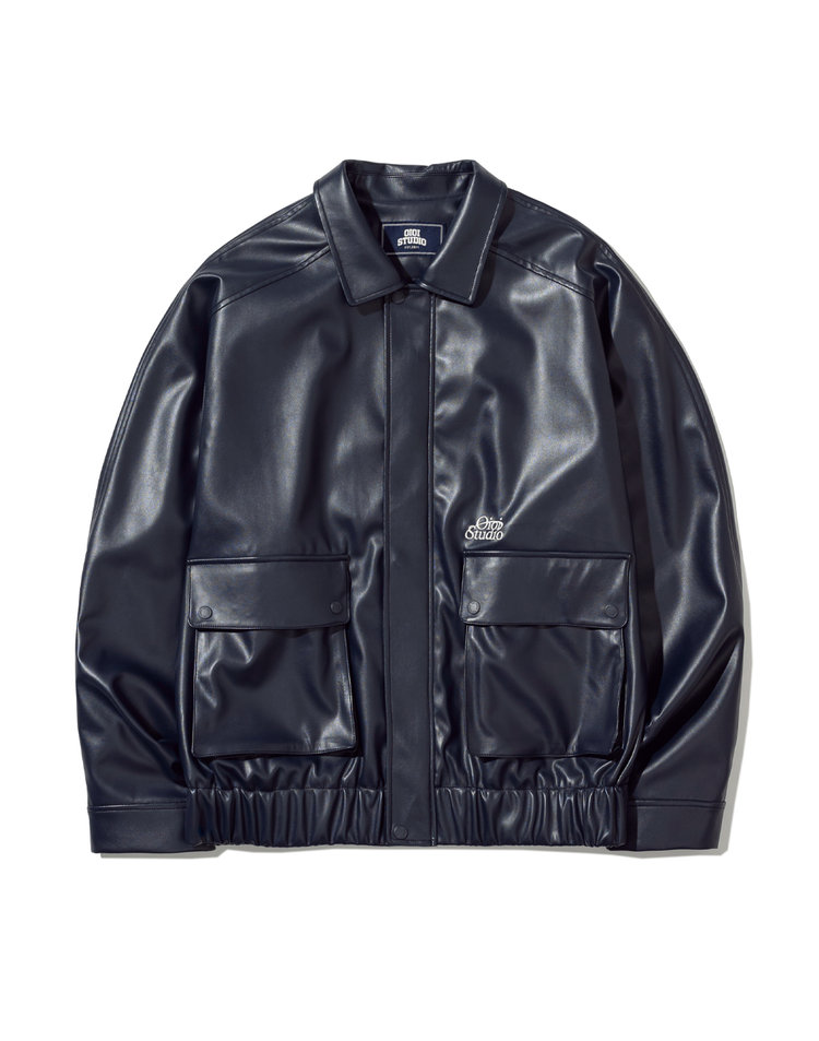 [오아이오아이컬렉션] OVERSIZED FAUX LEATHER JACKET [NAVY] OI1C1MJK24