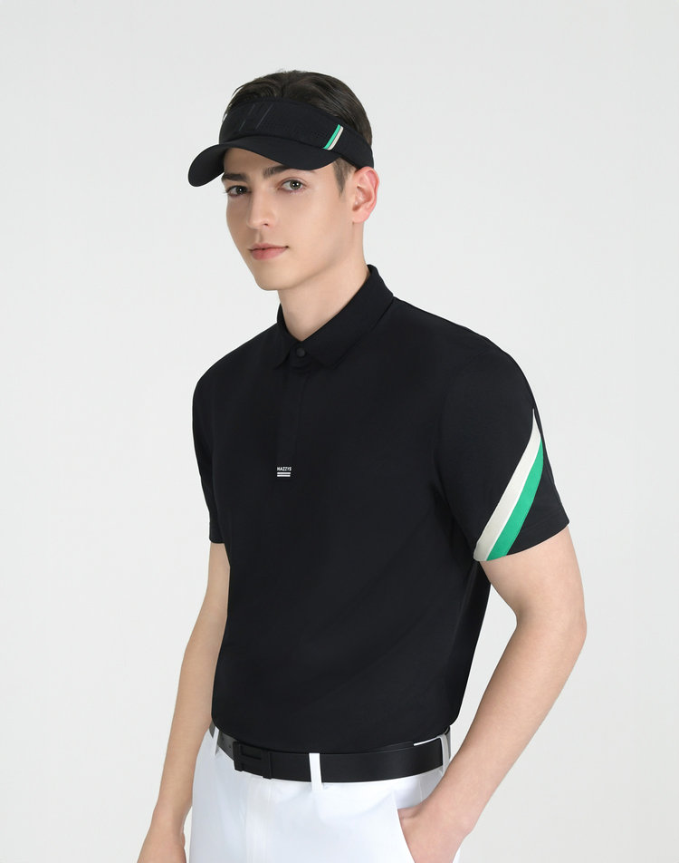 블랙 남성 소매 포인트 반팔 카라 티셔츠(HUTS5B412BK)