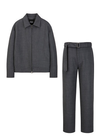 챠콜 《Fall Wool Blended》핸드메이드 블루종 팬츠 세트