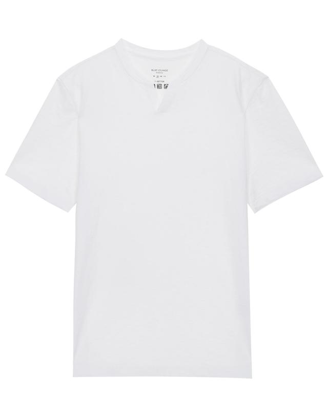 블루 라운지 세트 [WHITE&BLUE] 슬릿넥 순면 반팔 티셔츠 세트 밝은 블루 착용컷