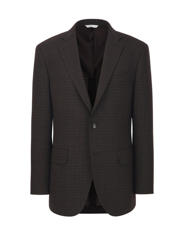 마에스트로 세트 [MILANO][DORMEUIL] 브라운 울 강연 체크 수트 착용컷