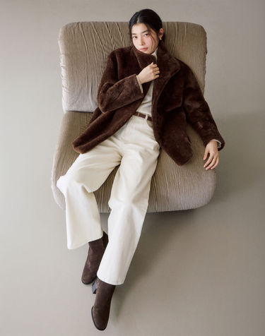 [SET][EXCLUSIVE] 밍크fur 페이크퍼 자켓 브라운 + 울캐시미어 터틀넥 풀오버 아이보리