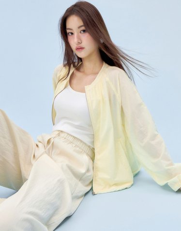 [Set] [혜임pick][AIRY SERIES] 셔링 블루종 경량 점퍼 버터베이지 + 플루이드 와이드 팬츠