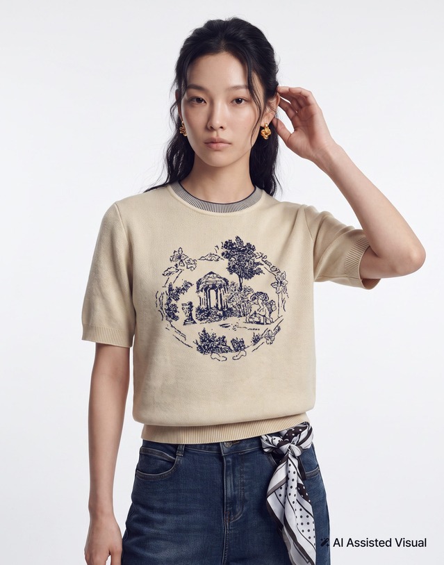 헤지스 여성 세트 [Set] [FW Toile Collection] 뜨왈 코튼 가디건 라이트베이지 + 풀오버 라이트베이지 밝은 베이지 착용컷