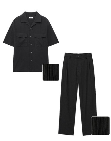 Kinoshita Seersucker Shirts & Tapered Pants Set-up (Black)