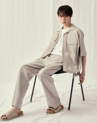 Seersucker Shirts & Wide Pants Set-up (Beige)