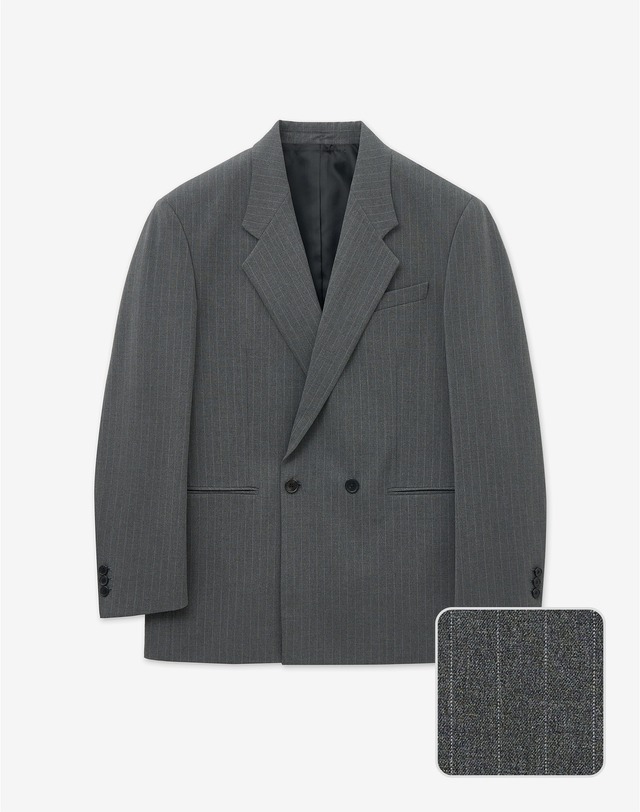 티엔지티 세트 Pin Stripe Double Breasted Suit Set-up (Grey) 그레이 착용컷