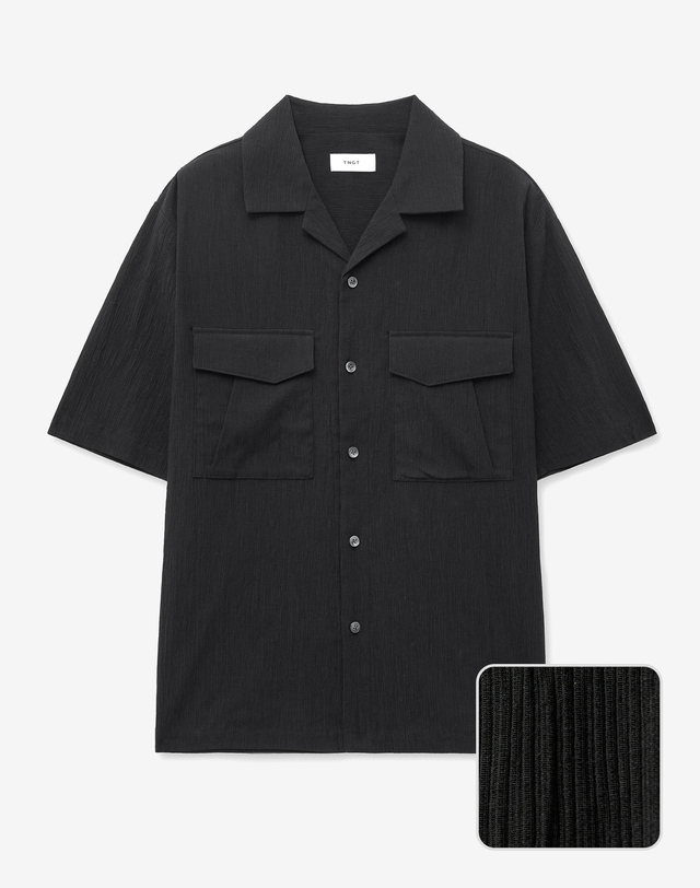 티엔지티 세트 Kinoshita Seersucker Shirts & Tapered Pants Set-up (Black) 블랙 착용컷