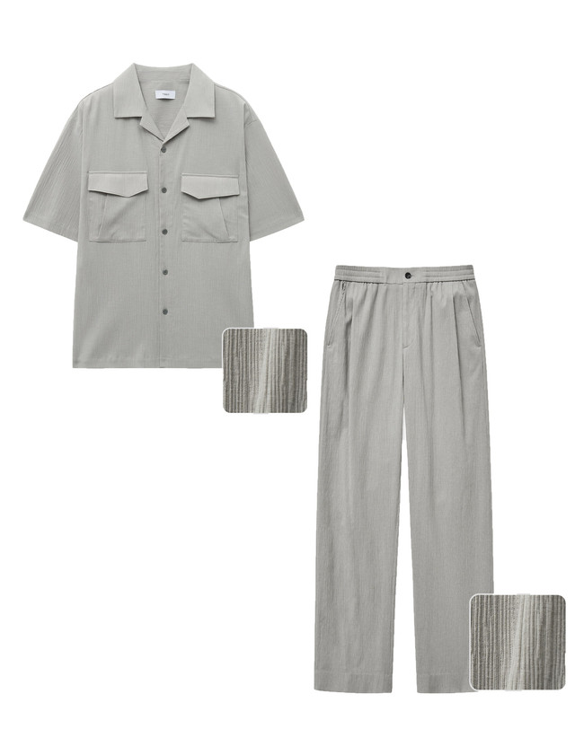 티엔지티 세트 Seersucker Shirts & Wide Pants Set-up (Beige) 베이지 착용컷
