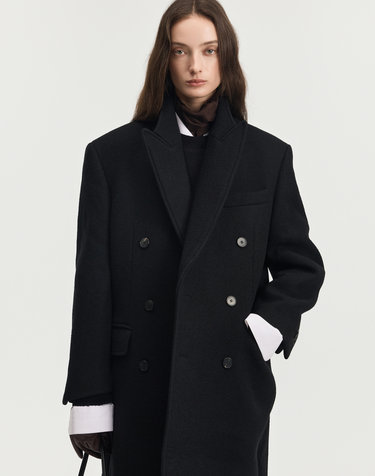 Oversized Tailored Double-Breasted Coat (Black)