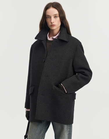 Cashmere-Blend Short Coat (Dark Grey)