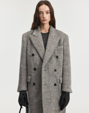 Oversized Alpaca Double-Breasted Coat (Light Grey)