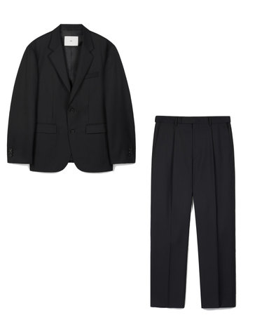 Wool Blend Comfort Jacket & Tapered Pants (Black)