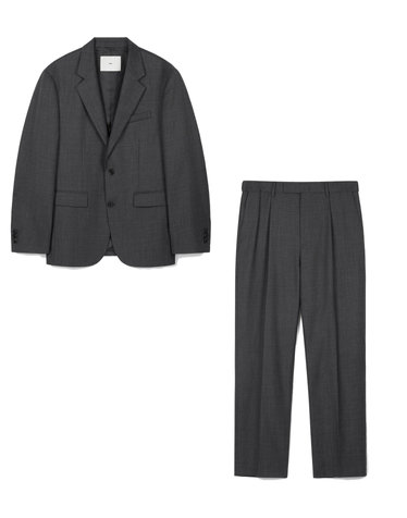 Wool Blend Comfort Jacket & Tapered Pants (Charcoal)