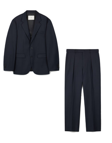 Wool Blend Comfort Jacket & Tapered Pants (Dark Navy)