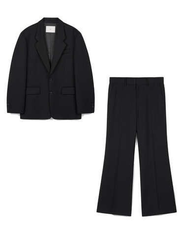 Oversized Structured Wool Jacket & Flared Pants (Black)