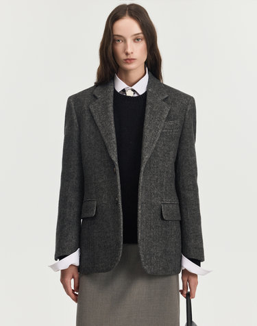 Hairy Wool Herringbone Jacket (Dark Grey)