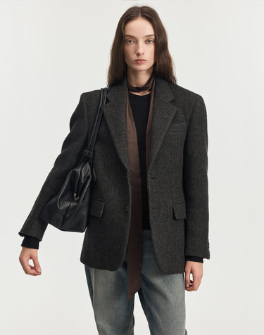 Hairy Wool Herringbone Jacket (Brown)