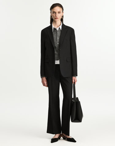 [W] Wool Blend Comfort Jacket & Flared Pants (Black)