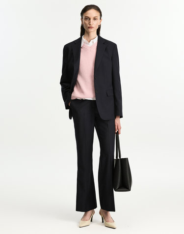 [W] Wool Blend Comfort Jacket & Flared Pant (Dark Navy)