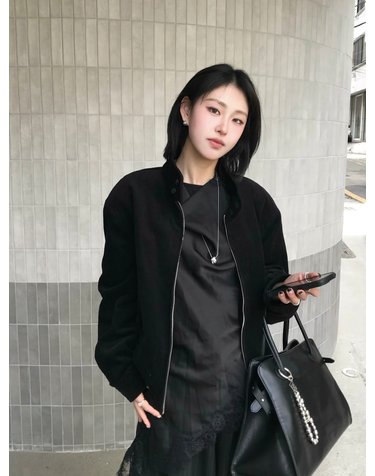 Corduroy Harrington Jumper (Black)