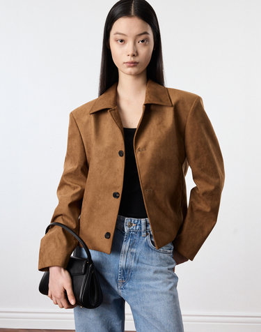 Faux Suede Short Jacket (Camel Brown)