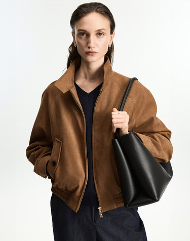 Faux Suede Harrington Jacket (Camel Brown)