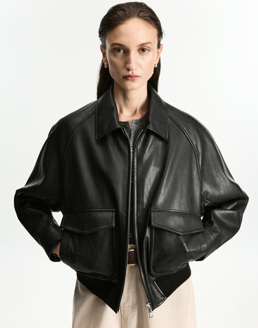 Faux Leather A-2 Jacket (Black)