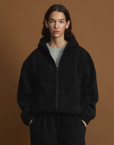 [UNI] Koenji Fleece Oversized Hooded Zip-Up Jacket (Black)