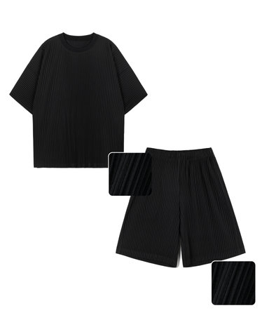 Yoyogi Pleats Tee & Pleats Shorts (Black)