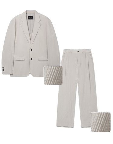 Kinoshita Seersucker Jacket & Semi-Wide Pants (Light Beige)