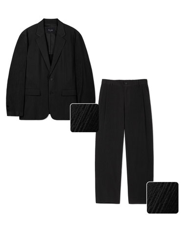 Kinoshita Seersucker Jacket & Tapered Pants (Black)