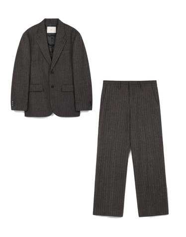 Redford Wool Herringbone Jacket & Semi-Wide Pants (Grey)