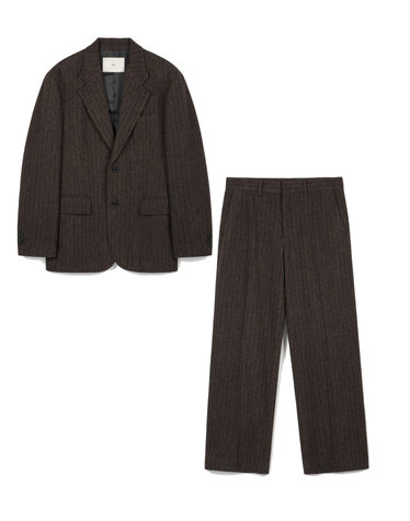 Redford Wool Herringbone Jacket & Semi-Wide Pants (Brown)