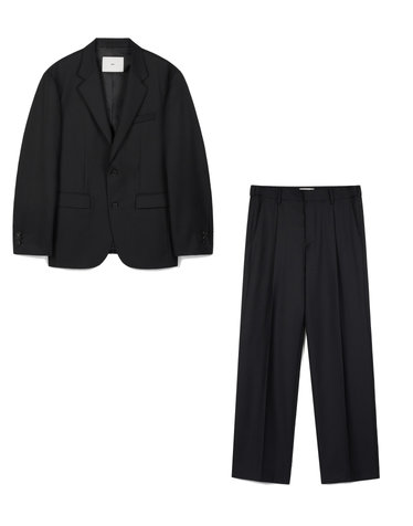 Wool Blend Comfort Jacket & Semi-Wide Pants (Black)