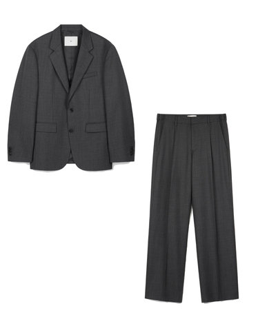 Wool Blend Comfort Jacket & Semi-Wide Pants (Charcoal)