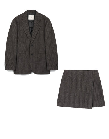 Redford Wool Herringbone Jacket & Wrap Skirt (Grey)
