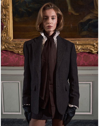 Redford Wool Herringbone Jacket & Wrap Skirt (Brown)