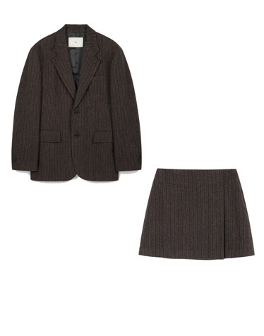 Redford Wool Herringbone Jacket & Wrap Skirt (Brown)
