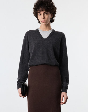 Layered V-Neck Knit Top (Dark Grey)