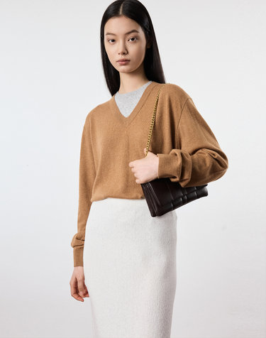 Layered V-Neck Knit Top (Pumpkin Beige)