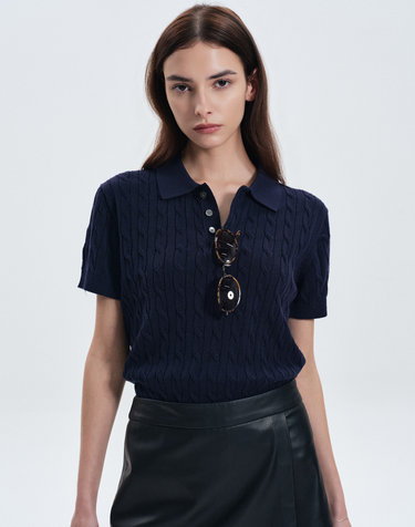 Cable Polo Washable Knit (Navy)