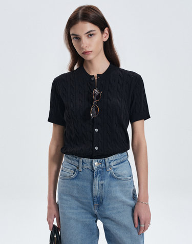 Cable Knit Cardigan (Black)