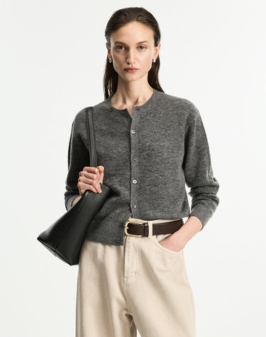 Alpaca Crew Neck Cardigan (Grey)