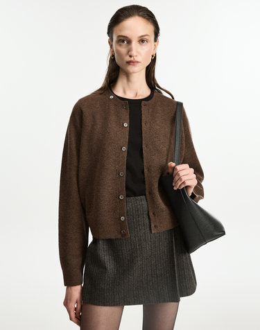 Alpaca Crew Neck Cardigan (Brown)