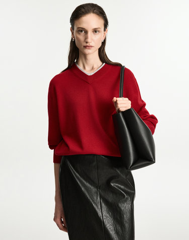 Layered V-Neck Knit (Red)