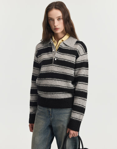 Mohair Multi-Stripe Polo Knit (Black)