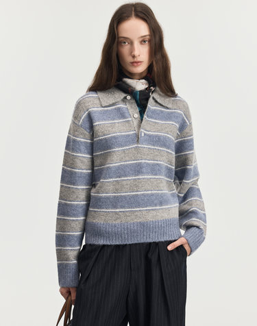 Mohair Multi-Stripe Polo Knit (Grey)