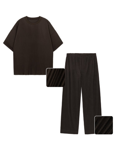 Yoyogi Pleats Tee & Wide Pants (Brown)