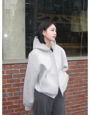 Sculpted Oversize Hoodie Zip-Up (Melange Grey)